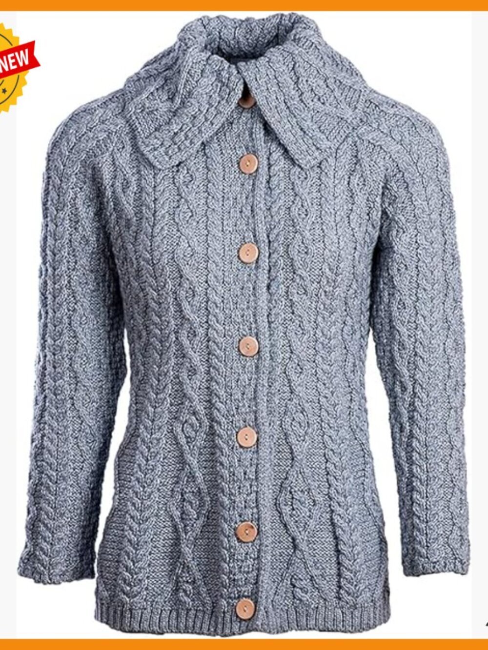 Merino Wool Cardigan Sweater Long Sleeve Flared Collar Diamond Pattern